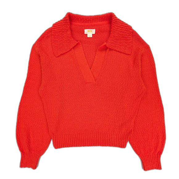 NEW Anthropologie Maeve V-Neck Polo Sweater Hot Lava French Girl Old Money Boho - Picture 1 of 6